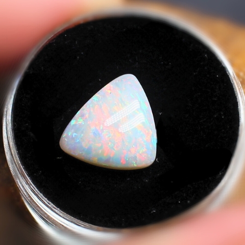 LRWOSPO-116 PIC3 Lightning Ridge natural White opal 2.35ct multicolour triangle cabochon for custom jewelry