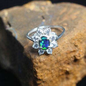 Glamorous Lightning Ridge Doublet Opal 925 Silver Ring 0.20 ct Size 7 US