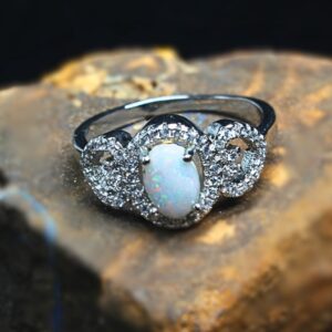 Fantastic Lightning Ridge White Opal 5.00 ct 925 Silver Ring Size 8+3⁄4 US