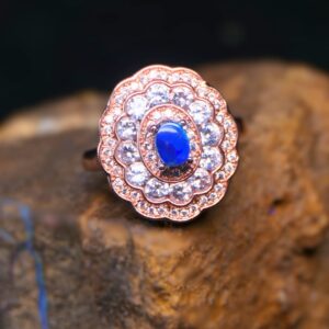 Elegant Vintage-Style Lightning Ridge Doublet Opal 0.13 G Rose Gold-Plated 925 Silver Adjustable Ring Size 5