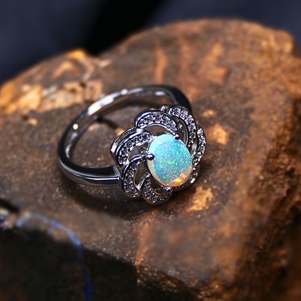 Aesthetical Coober Pedy Crystal Opal ct 925 Silver Adjustable