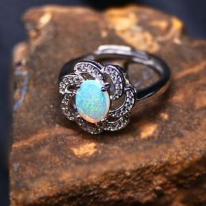 Aesthetical Coober Pedy Crystal Opal 0.70 ct 925 Silver Adjustable Ring Size 6+1⁄2