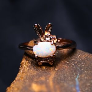 The Rabbit Ears Coober Pedy White Opal 0.65 ct Rosegold-plated 925 Silver Adjustable Ring Size 6+1⁄2