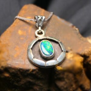 Delightful Lightning Ridge Doublet Opal 0.40 G Handcrafted One-Off Fine Silver Necklace
