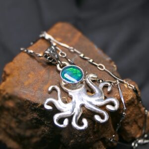 The Octopus Lightning Ridge Doublet Opal 0.60 G Handcrafted One-Off Fine Silver Necklace
