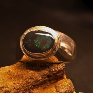Bespoke Handcrafted One-Off Lightning Ridge Black Opal 1.20 ct 925 Silver Men's Ring Size US 9+3⁄4