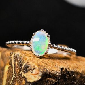 Dazzling Lightning Ridge Crystal Opal 0.60 ct 925 Silver Adjustable Ring Size US 6+1⁄4