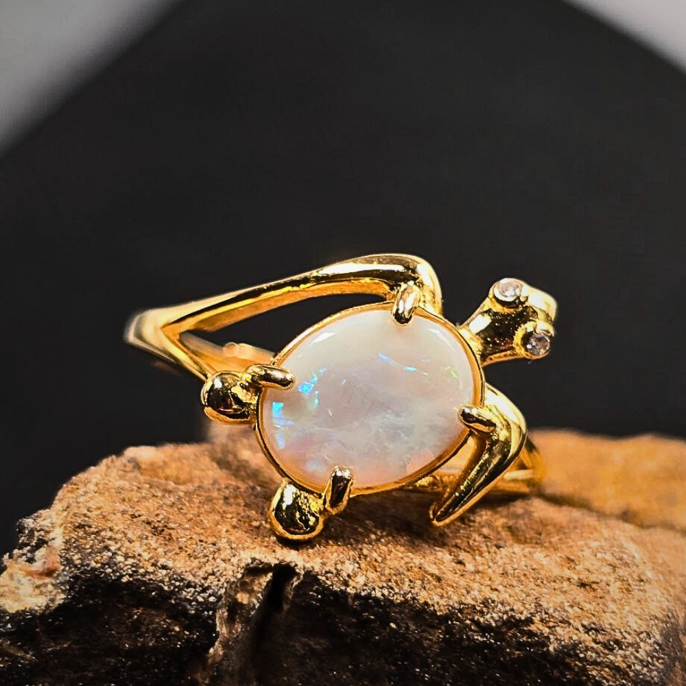 Gold Ring Opal Turtle Ring Blue Opal Turtle Ring