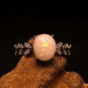 Elegant Coober Pedy White Opal 2.00 ct 925 Silver Adjustable Ring Size US 7