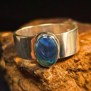 The "Papakolea Beach" Lightning Ridge Black Opal 1.00 Ct Handcrafted Custom-made S925 Silver Men's Ring Size US 11+1⁄4