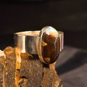 Masculine Queensland Boulder Opal 2.00 Ct Handcrafted Custom-made S925 Silver Men's Ring Size US 13+1⁄4