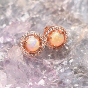 The "Sundara Glow" Lightning Ridge Crystal Opal 1.30 Ct in Rosegold-plated 925 Silver Stud Earrings