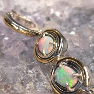 The "Queen Nefertari" Lightning Ridge Dark Opal 2.80 ct in 925 Silver and 14 ct Gold Setting Hoop Earrings