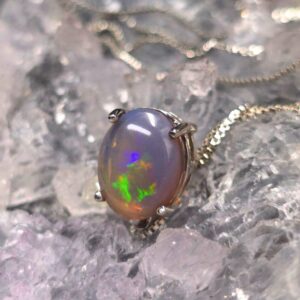 "Sable Nova" Lightning Ridge Dark Crystal Opal 4.35 Ct 925 Silver Necklace