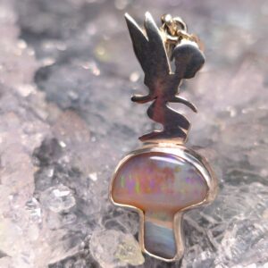 The "Fairy on Mushroom" Lightning Ridge Dark Crystal Opal 4.00 Ct 925 Silver Pendant