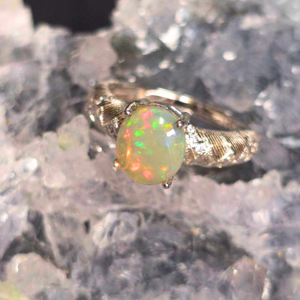 ORCOSPO-1023.2 Vaelora Lightning Ridge natural crystal opal 2.30 Ct ring in 925 sterling silver adjustable band, size US 6.75 ( AU N ) with vivid multicolour play