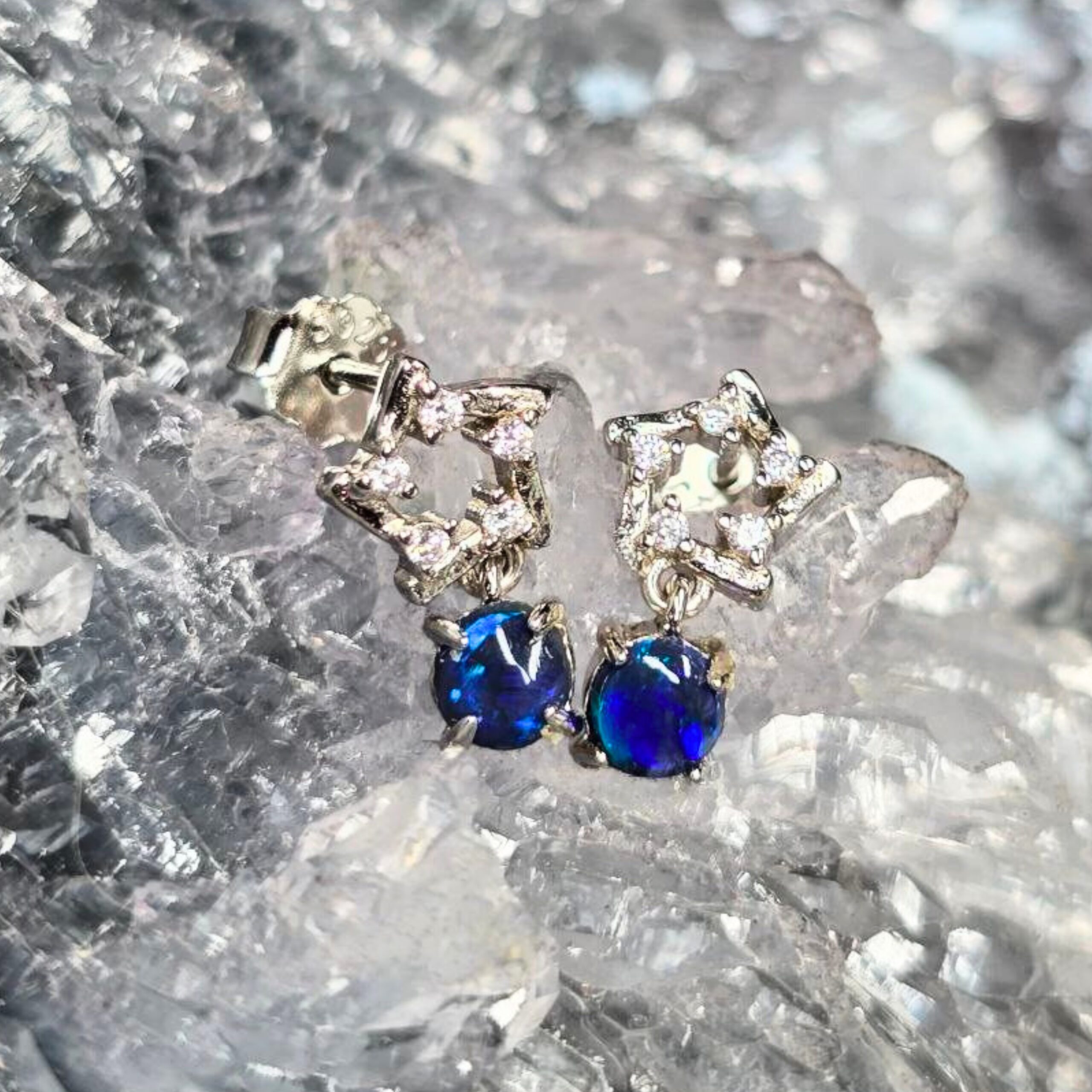 OEBOSPO-1125.4 Shadowflame Black Opal Stud Earrings 0.55 Ct natural solid black opal N1 bodytone blue green hues 925 silver fine jewelry