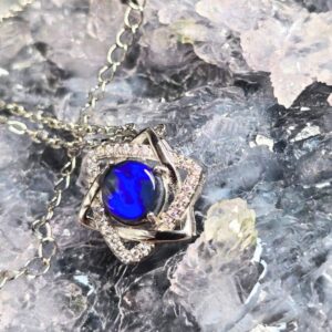 "Nivara Bleu" Lightning Ridge Black Opal 1.60 Ct 925 Silver Necklace