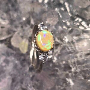 "Zephara" Lightning Ridge Crystal Opal 1.50 Ct 925 Silver Adjustable Ring Size US 6+1⁄2