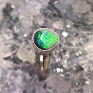 "Aurnia Niamh" Lightning Ridge Dark Opal 1.40 Ct 925 Silver Handmade Custom-made Ring Size US 5+1⁄4