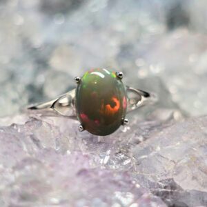 "Mirielle Nebara" Lightning Ridge Dark Opal 2.00 Ct 925 Silver Adjustable Ring Size US 7