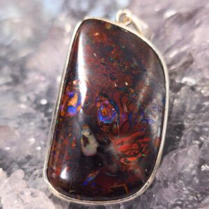 Forja Silvaris Handcrafted 18ct natural Boulder Opal silver pendant with vibrant multicolour play of colour in freeform 925 sterling silver setting