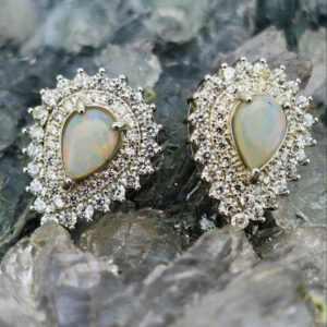 Dazzling Glam Coober Pedy White Opal 0.60ct 925 Silver Stud Earrings