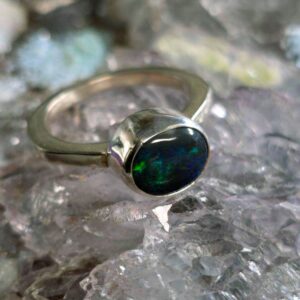 Precious Promise Lightning Ridge Black Opal 0.65ct 925 Silver Handmade Custom-made Children's Ring Size US 4