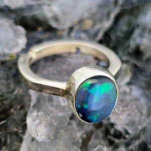 Handmade "Kindred Charm" Lightning Ridge Dark Opal 1.40ct in 925 Silver Adjustable Children's Ring US 3.25