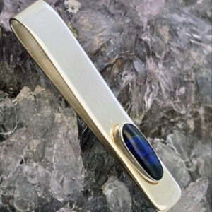 Evren Blacke Lightning Ridge Black Opal 1.20ct S925 Silver Handmade Tie Clip, Tie Bar