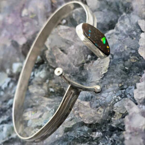 Oranvaya Queensland Boulder Opal 3.00ct S925 Handmade Silver Bangle