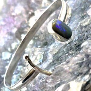 Yundrel Lightning Ridge Dark Opal 3.00ct S925 Silver Handmade Bangle