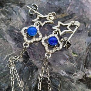 Roxelle Lightning Ridge natural Triplet Opal 0.1g S925 silver drop earrings with luminous blue and green fire, polished finish, and elegant dangling design.