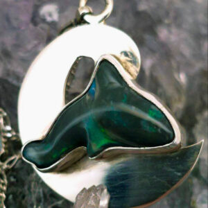 Hand-Carved "The Orca" Lightning Ridge Black Opal 10.00ct S925 Custom-made Silver Necklace