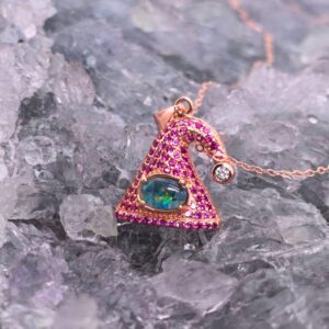 "Pink Christmas Hat" Winton Triplet Opal 0.1g Rose Gold- Plated S925 Silver Necklace