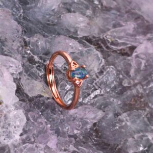 Lightning Ridge natural triplet opal ring in rose gold-plated 925 sterling silver, radiating blue, green, orange, gold, pink, and purple hues, adjustable US 6