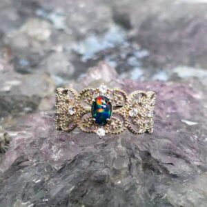 Yamira Lightning Ridge Triplet Opal 0.05g S925 Silver Adjustable Ring US 6.75