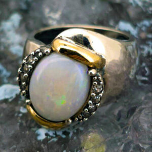 Amarien Coober Pedy White Opal 2.50ct S925 Silver with 14K Gold and CZ Accent Ring US 6
