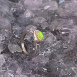 Handmade "Little Palms" Lightning Ridge White Opal 0.85ct 925 Silver Children's Ring Size US 3