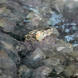 Calathea Lightning Ridge White Opal 0.30ct in S925 Silver Adjustable Ring Size US 7.75