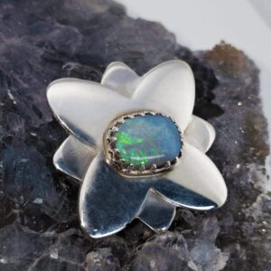 Valezienne Lightning Ridge Dark Opal 4.00ct  S925 Silver Handmade Brooch