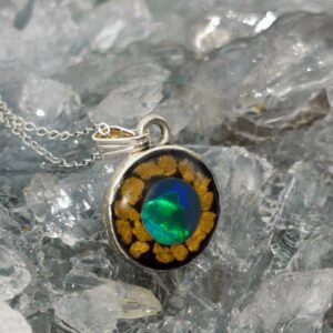Cara Lightning Ridge Black Opal 1.00ct S925 Silver Pendant with 24K NZ Gold Flakes Handmade Pendant in Resin Necklace