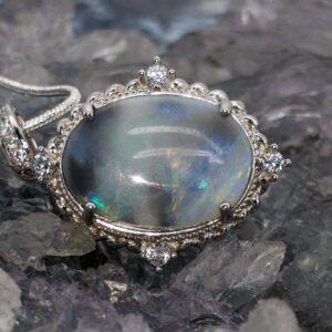 Zaryah Lightning Ridge Dark Picture Stone Opal 5.00ct S925 Silver Necklace