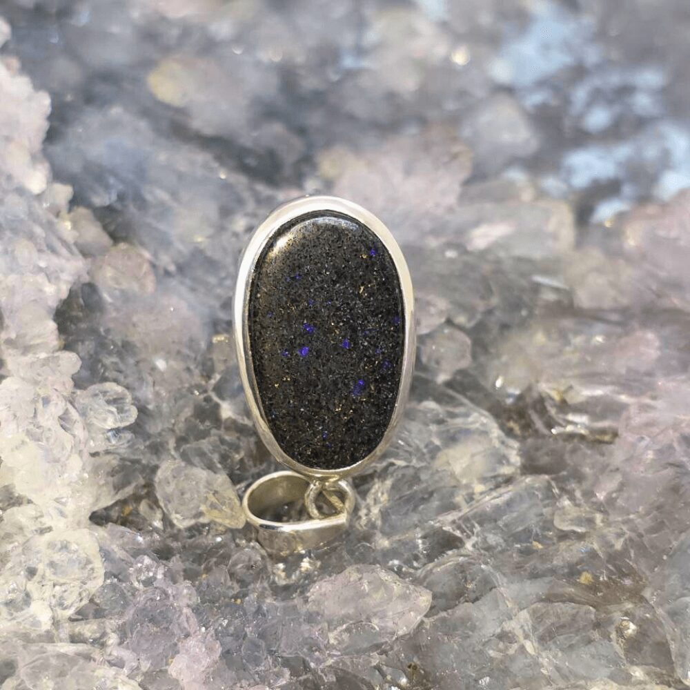 OPMOTPO-1519 (1) Noareth Andamooka Treated Matrix Opal 20.00ct S925 Silver Custom Pendant displaying vibrant blue, green, gold, pink, red, orange, and purple flashes within handcrafted elegance.