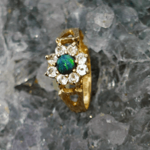 Karthael Lightning Ridge Black Opal 0.35ct 9ct Gold with CZ Ring Size US 5+1⁄4