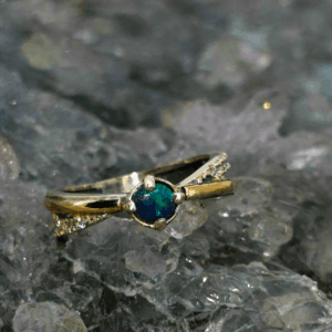 Milenia Lightning Ridge Black Opal 0.25ct 925 Silver and 9ct Gold with CZ Ring Size US 7