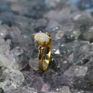 Noema Lune Lightning Ridge 0.70ct White Opal in 9ct Yellow Gold Ring Size US 5+3⁄4