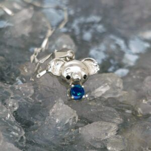 S925 silver koala opal necklace in a 44 cm and 5 cm extended chain link, featuring Lightning Ridge natural doublet opal 0.07g with blue and green flashes, layered depth, and refined low dome polish elegance.