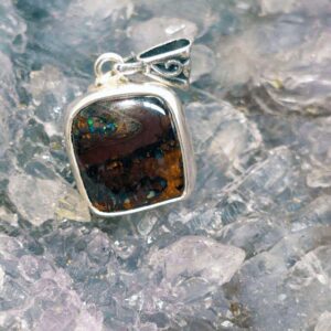Bushfire Spark Handmade S925 silver pendant featuring 10.00ct Queensland natural boulder opal with steady natural colours, showcasing artisan craftsmanship and elegant timeless design.
