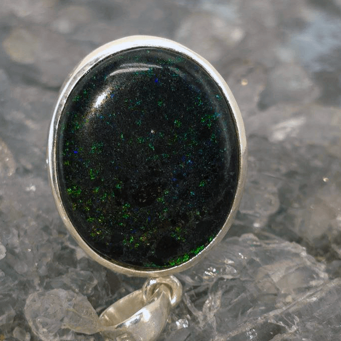 OPMOTPO-1547 (5) Hand-finished Core Stone Treated Andamooka matrix opal pendant with S925 silver setting showing vivid play-of-colour and refined natural elegance.